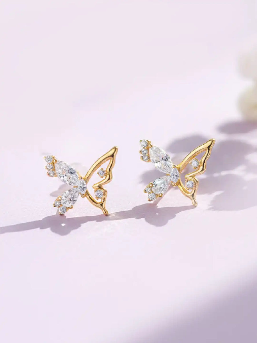 Dainty Gold CZ Winged Butterfly Studs