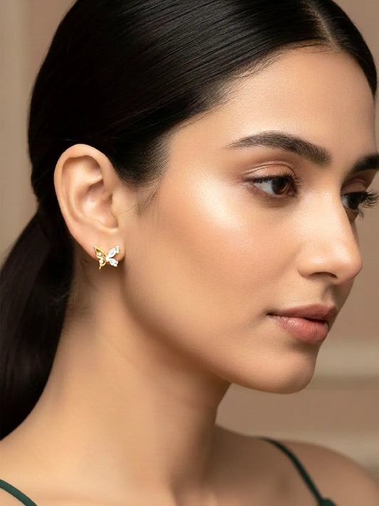 Dainty Gold CZ Winged Butterfly Studs