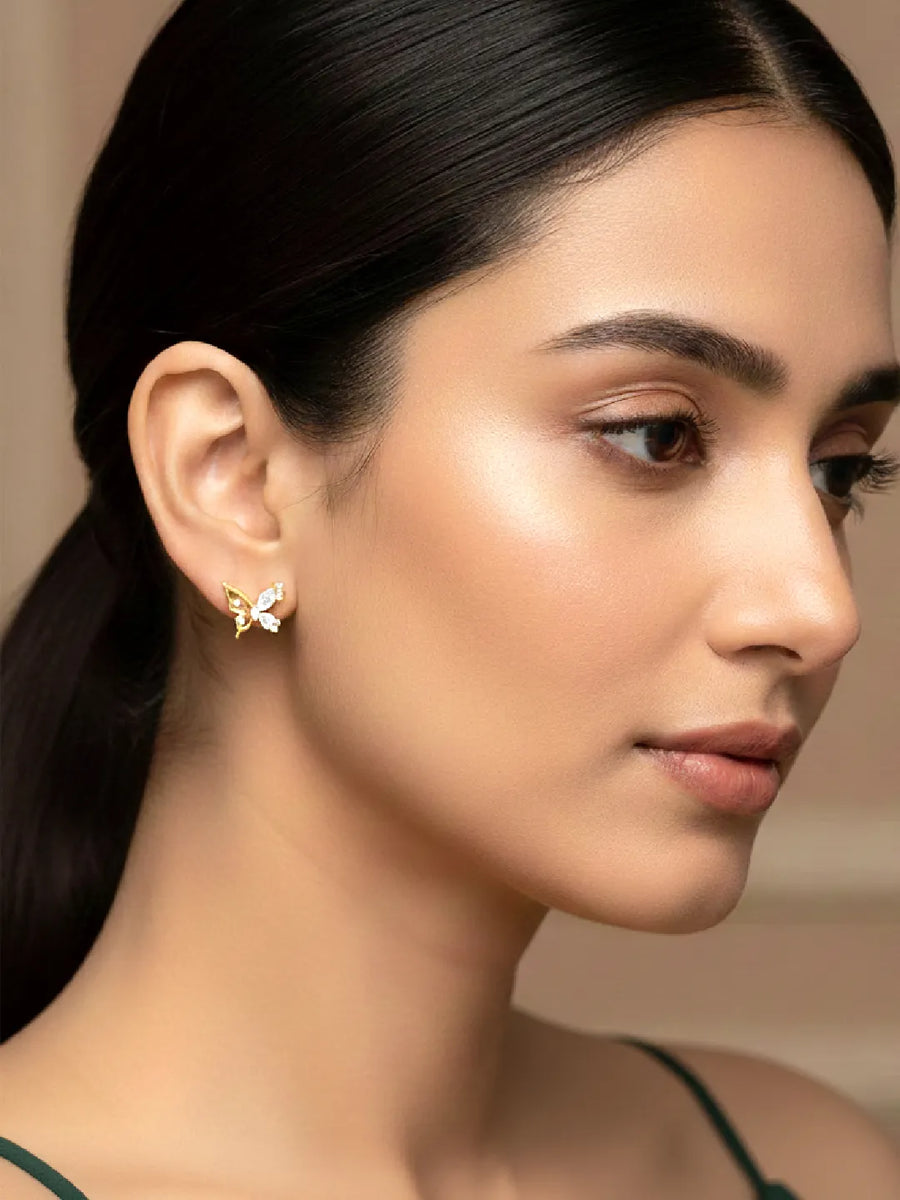 Dainty Gold CZ Winged Butterfly Studs