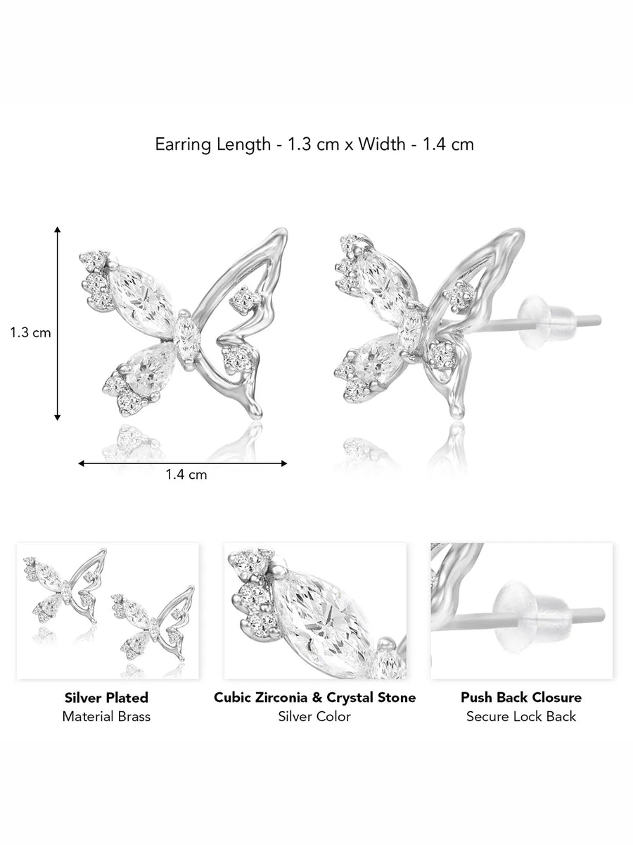 Dainty Silver CZ Winged Butterfly Studs