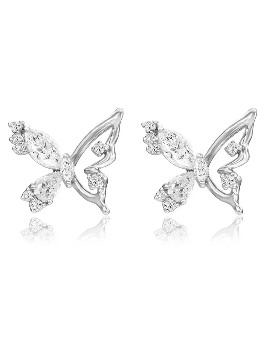 Dainty Silver CZ Winged Butterfly Studs