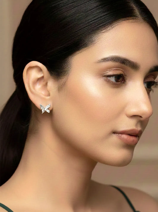 Dainty Silver CZ Winged Butterfly Studs