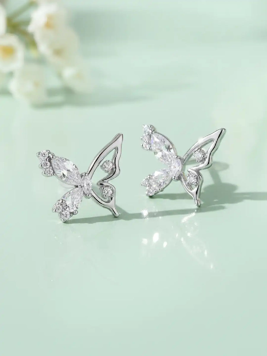 Dainty Silver CZ Winged Butterfly Studs