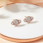 Sparkling Rose Gold CZ Planet Stud Earrings