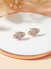 Sparkling Rose Gold CZ Planet Stud Earrings