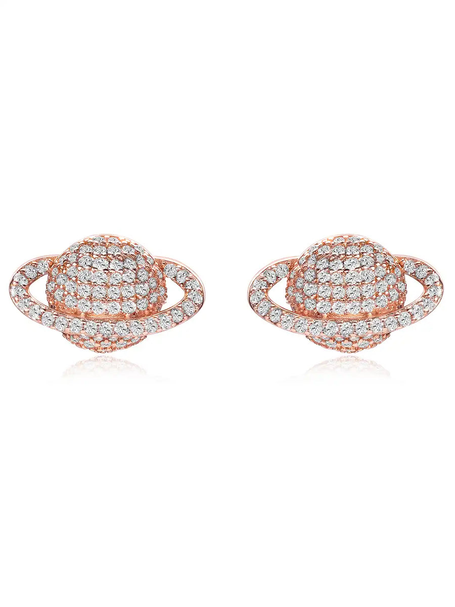 Sparkling Rose Gold CZ Planet Stud Earrings