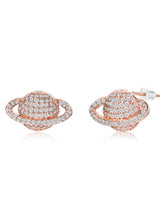 Sparkling Rose Gold CZ Planet Stud Earrings