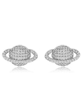 Sparkling Silver CZ Planet Stud Earrings