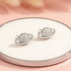 Sparkling Silver CZ Planet Stud Earrings
