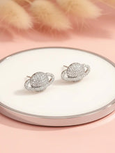 Sparkling Silver CZ Planet Stud Earrings