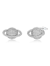 Sparkling Silver CZ Planet Stud Earrings