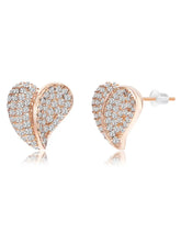 Glittering Rose Gold CZ Heart Stud Earrings