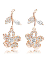 Elegant Rose Gold CZ Floral Drop Earrings