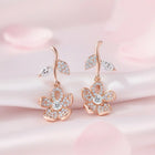 Elegant Rose Gold CZ Floral Drop Earrings