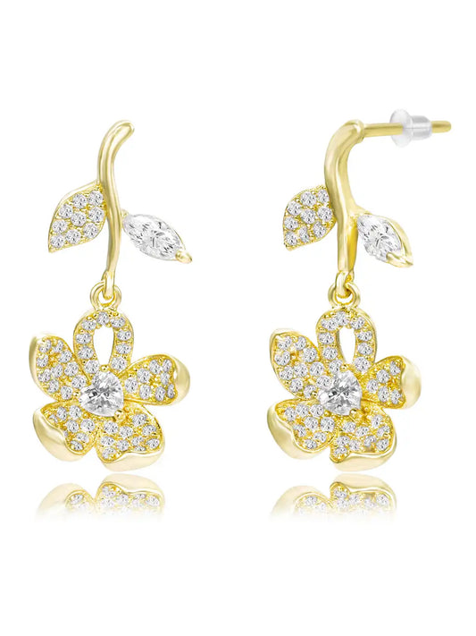 Elegant Gold-Plated CZ Floral Drop Earrings