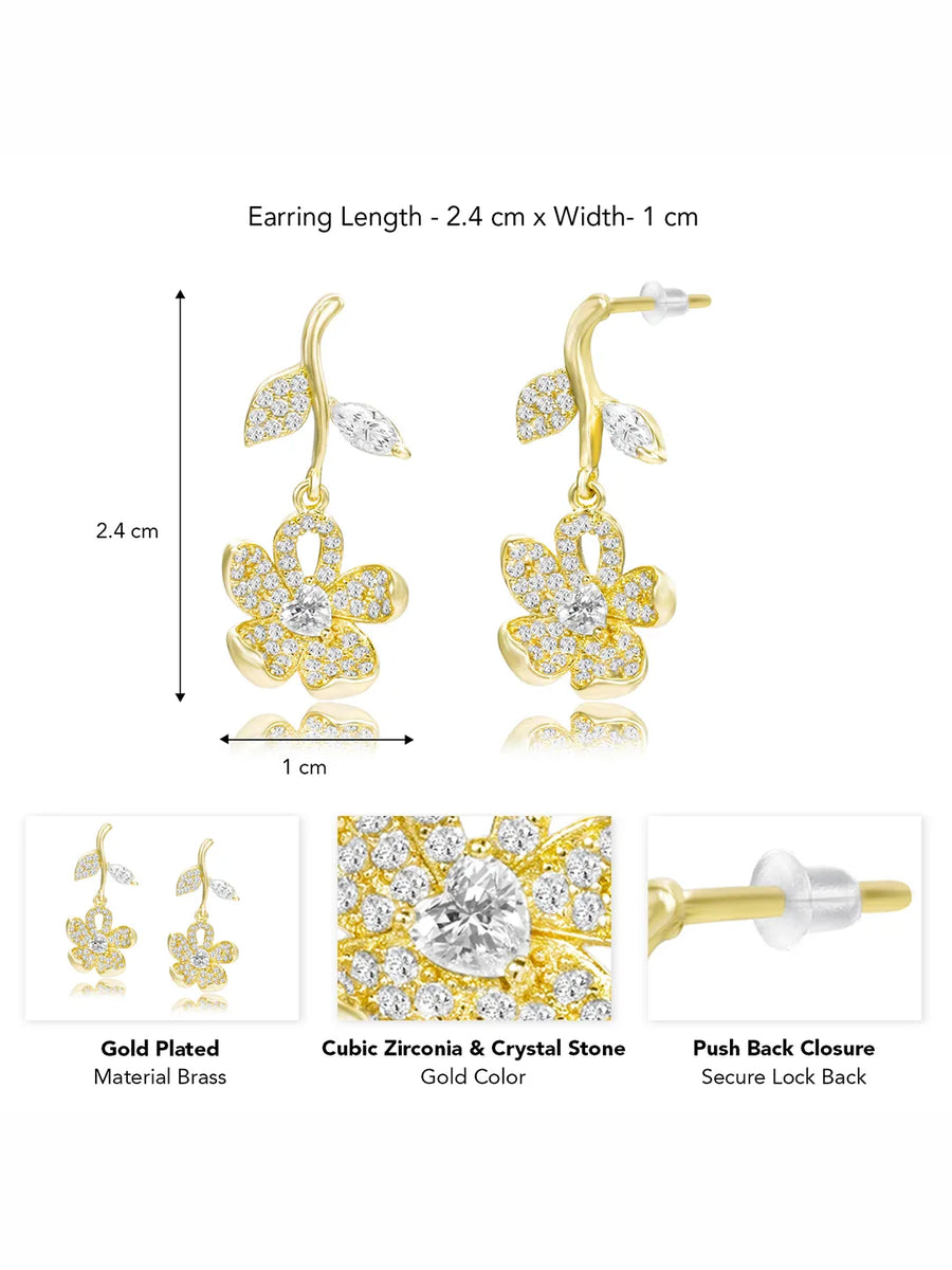 Elegant Gold-Plated CZ Floral Drop Earrings