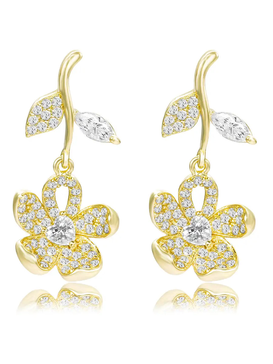 Elegant Gold-Plated CZ Floral Drop Earrings