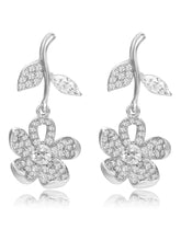 Elegant Silver CZ Floral Drop Earrings