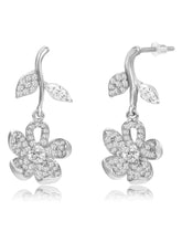 Elegant Silver CZ Floral Drop Earrings