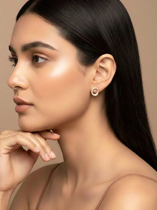 Chic Rose Gold CZ Twisted Circle Studs