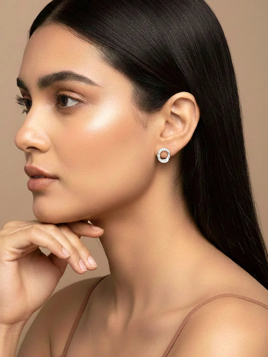 Chic Silver-Plated CZ Twisted Circle Studs