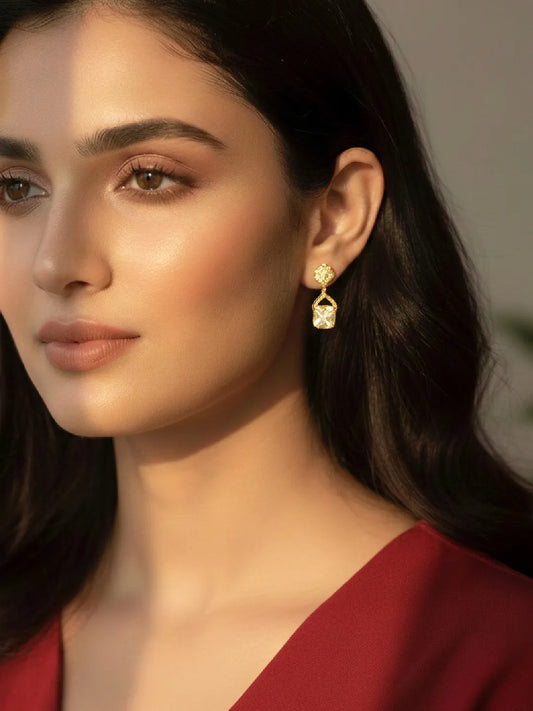 Stylish Gold-Plated CZ Crystal Square Earrings