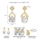 Stylish Gold-Plated CZ Crystal Square Earrings