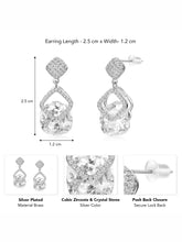 Stylish Silver CZ Crystal Square Earrings