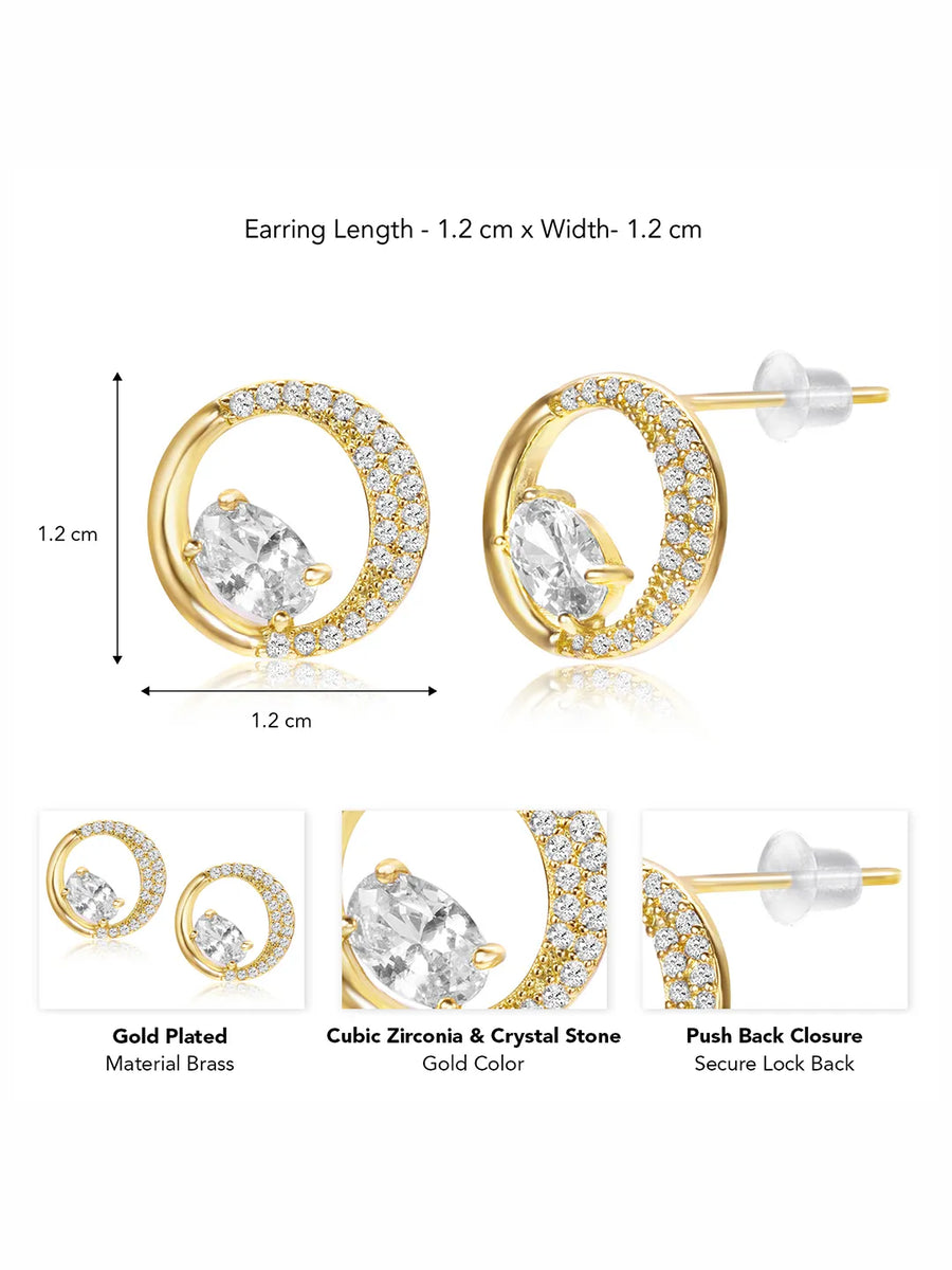 Graceful Gold CZ Crescent Circle Studs