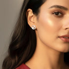 Graceful Silver CZ Crescent Circle Studs