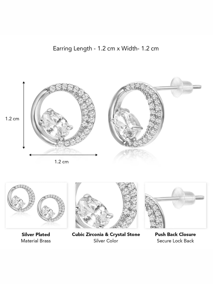 Graceful Silver CZ Crescent Circle Studs