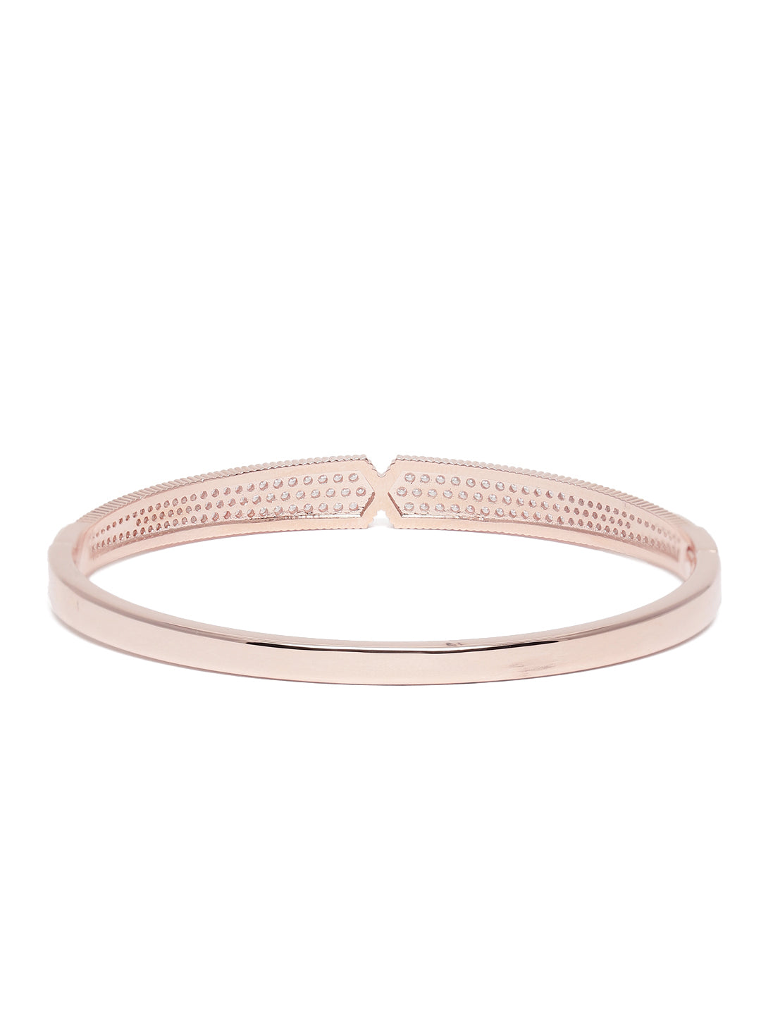 Modern Twist CZ Embedded Kada Bracelet in Rose Gold featuring Cubic Zirconia kada bracelet  
