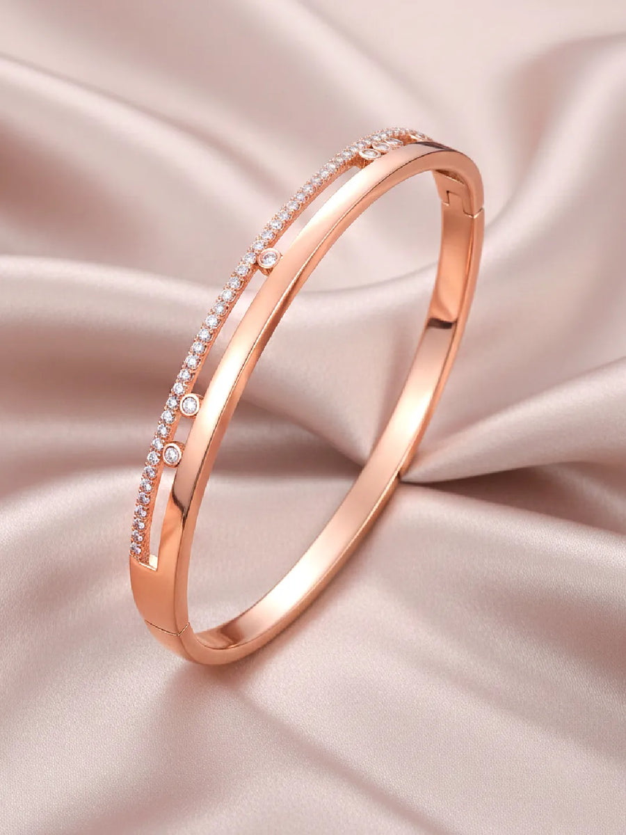 Opulent Rose Gold CZ Open Circle Kada Bracelet