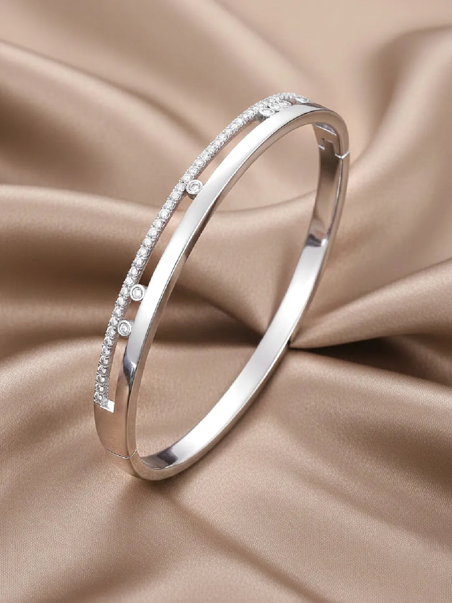 Opulent Silver Plated CZ Open Circle Kada