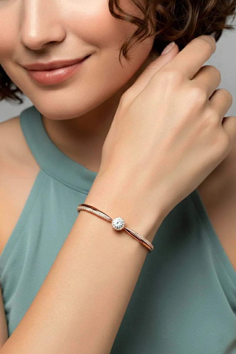 Radiant Rose Gold Crystal CZ Open Circle Kada