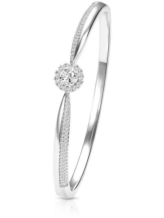 Radiant Silver CZ Crystal Open Circle Kada