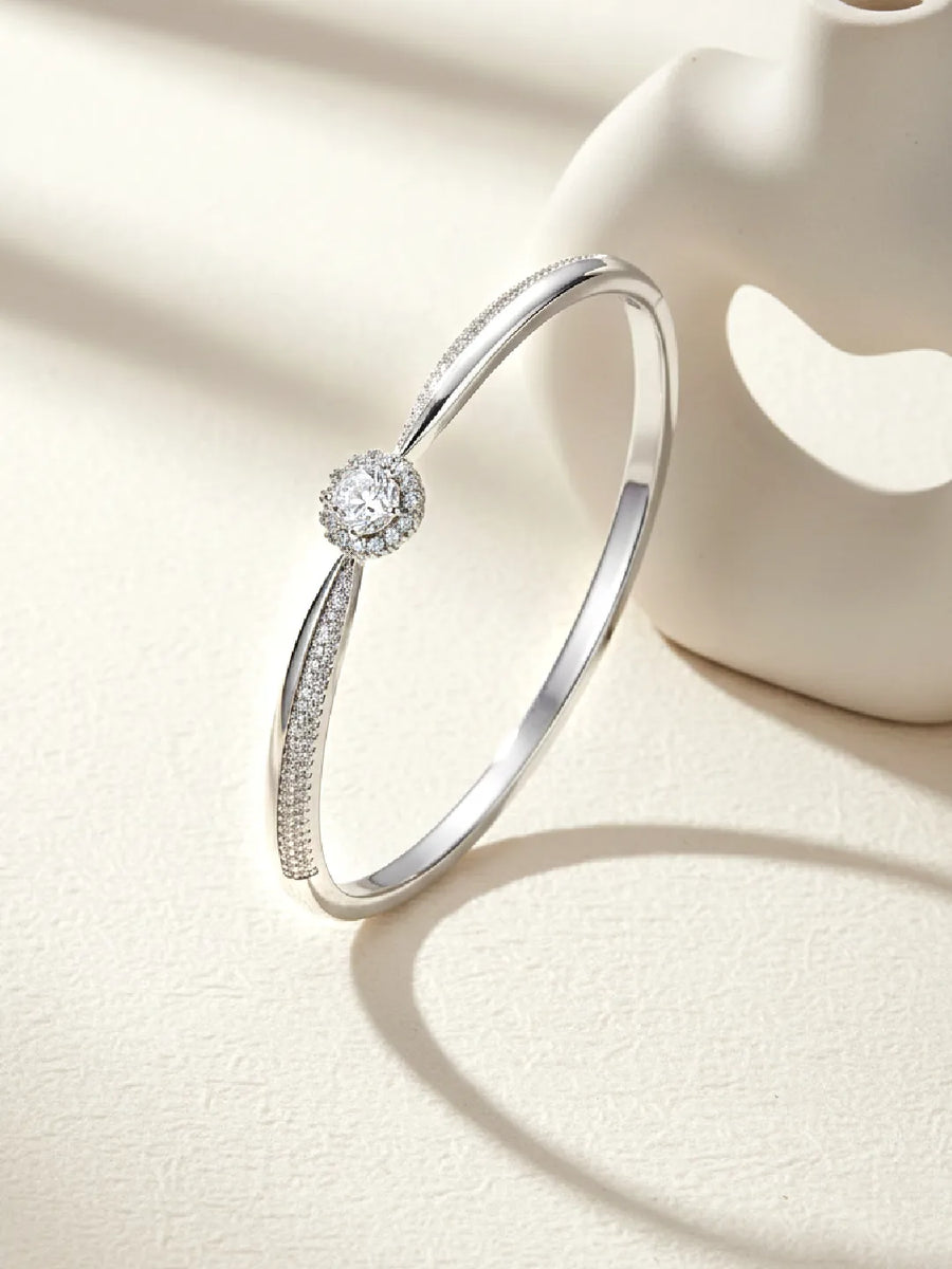 Radiant Silver CZ Crystal Open Circle Kada