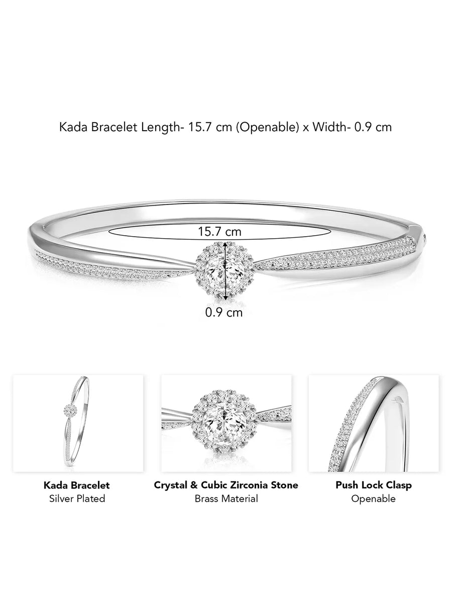 Radiant Silver CZ Crystal Open Circle Kada