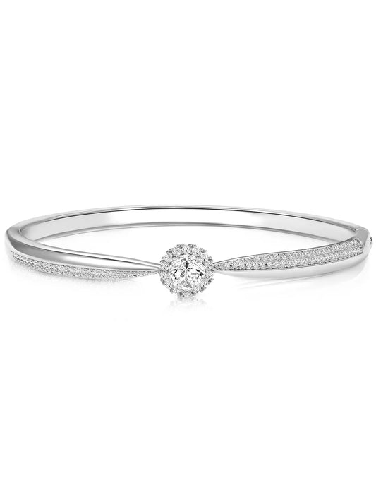 Radiant Silver CZ Crystal Open Circle Kada