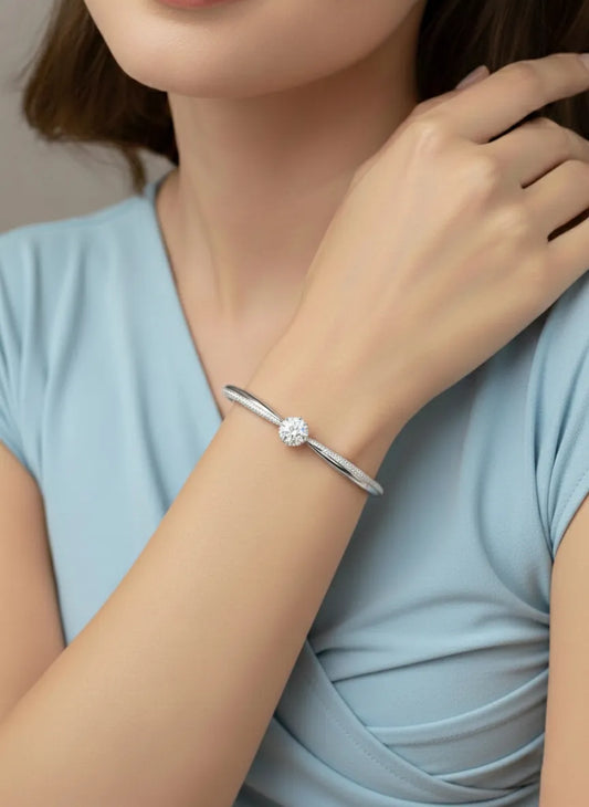 Radiant Silver CZ Crystal Open Circle Kada