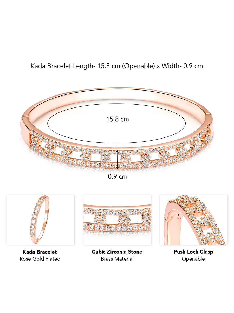 Chic Rose Gold CZ Link Kada Bracelet