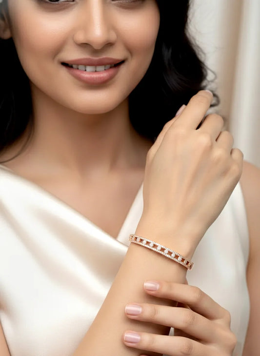 Chic Rose Gold CZ Link Kada Bracelet