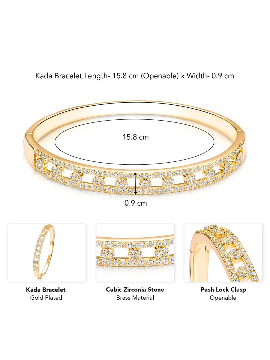 Chic Gold-Plated CZ Link Kada Bracelet