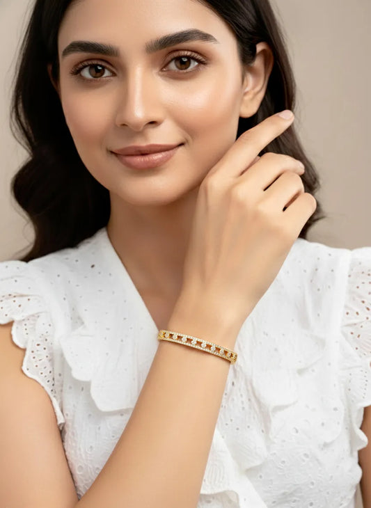 Chic Gold-Plated CZ Link Kada Bracelet