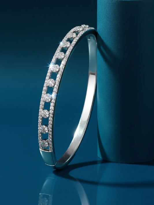 Chic Silver-Plated CZ Link Kada Bracelet