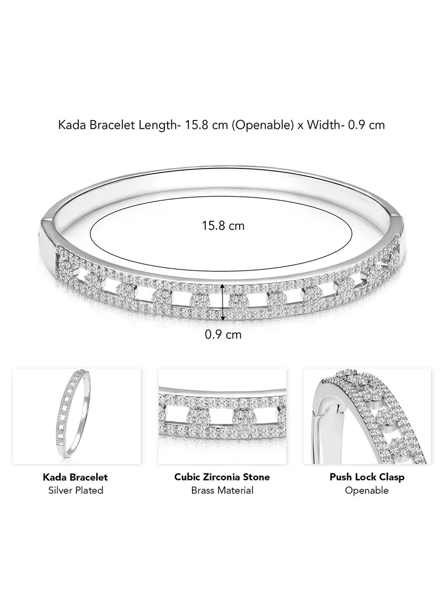 Chic Silver-Plated CZ Link Kada Bracelet