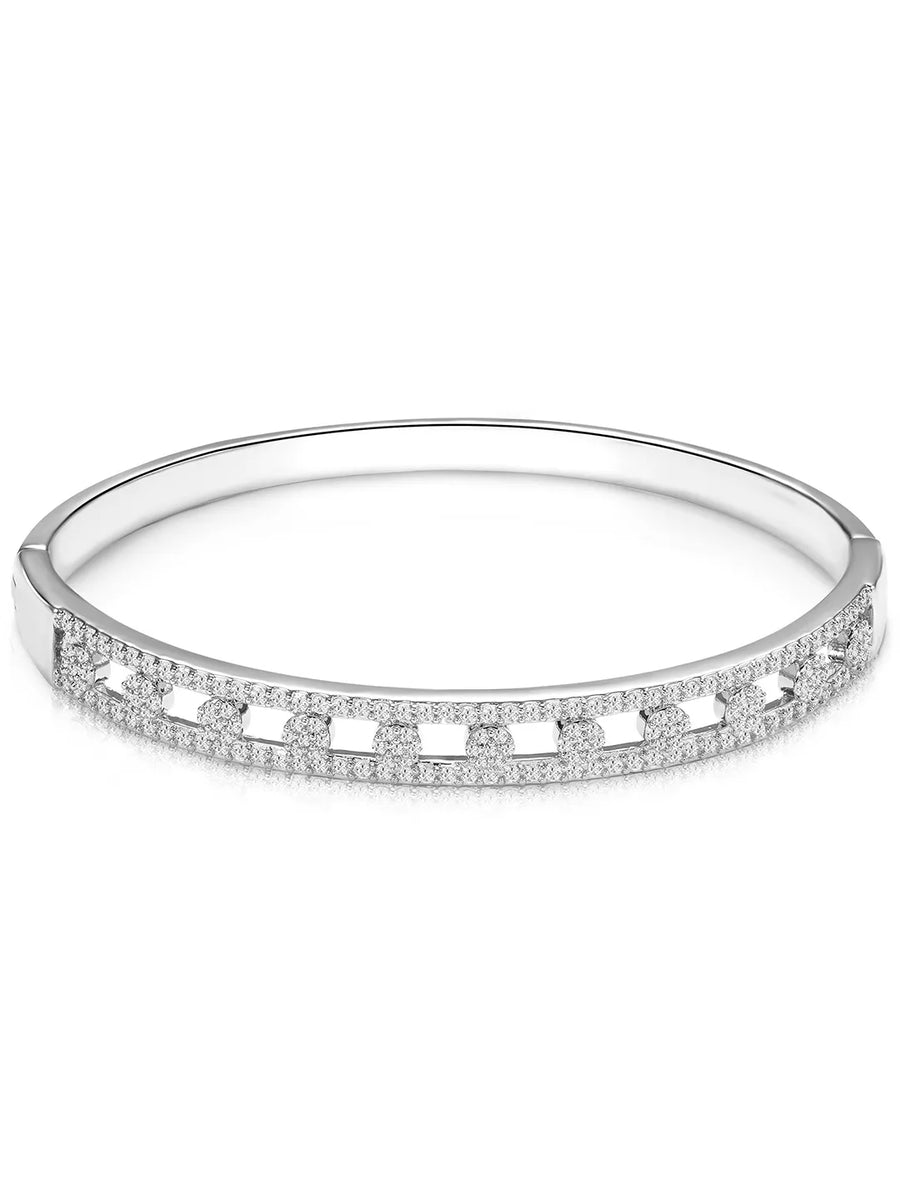 Chic Silver-Plated CZ Link Kada Bracelet