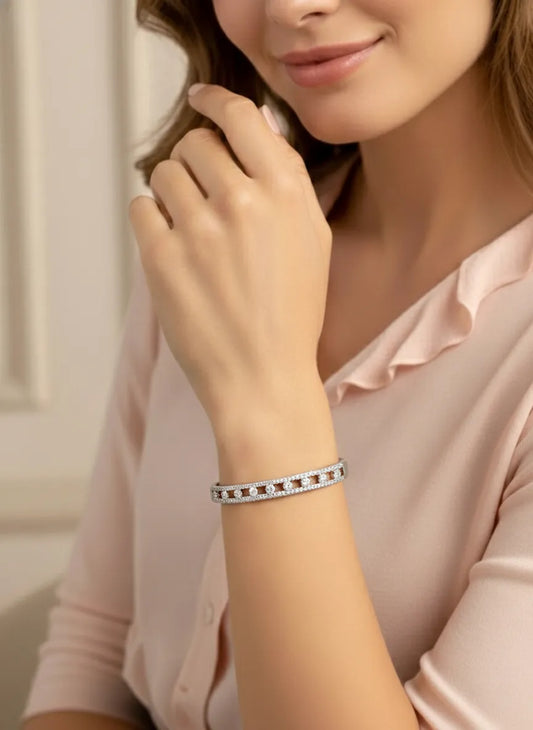 Chic Silver-Plated CZ Link Kada Bracelet
