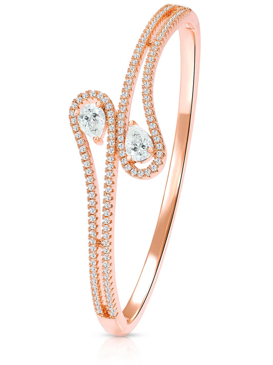 Graceful Rose Gold CZ Teardrop Open Kada