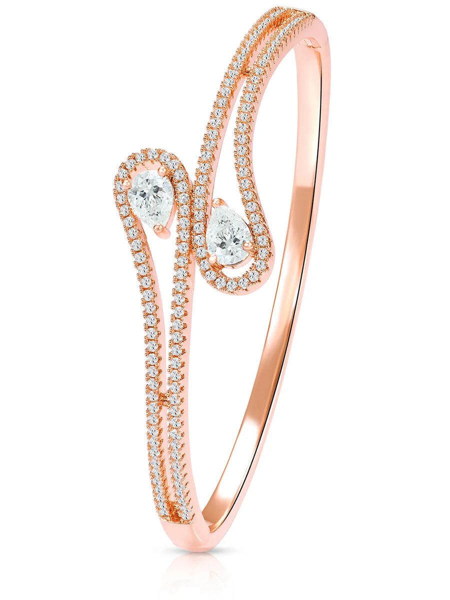 Graceful Rose Gold CZ Teardrop Open Kada